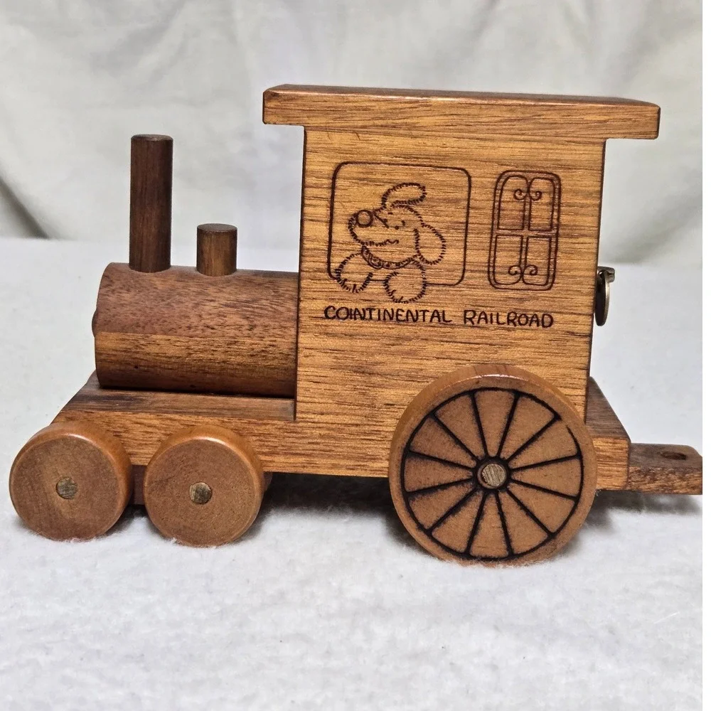 Vintage 1984 Toystalgi-A Continental Railroad Wooden Train Music Box Coin Bank.